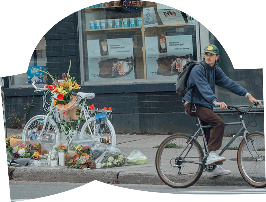 Vélo fantôme installé en mémoire d’un cycliste sur l’avenue du Parc.